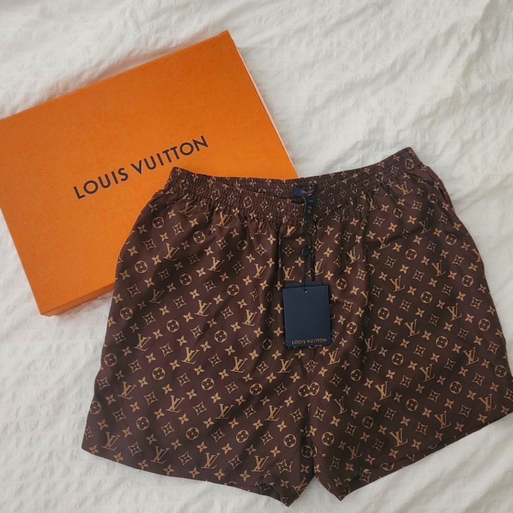 Louis Vuitton monogram silk shorts original brown monogram